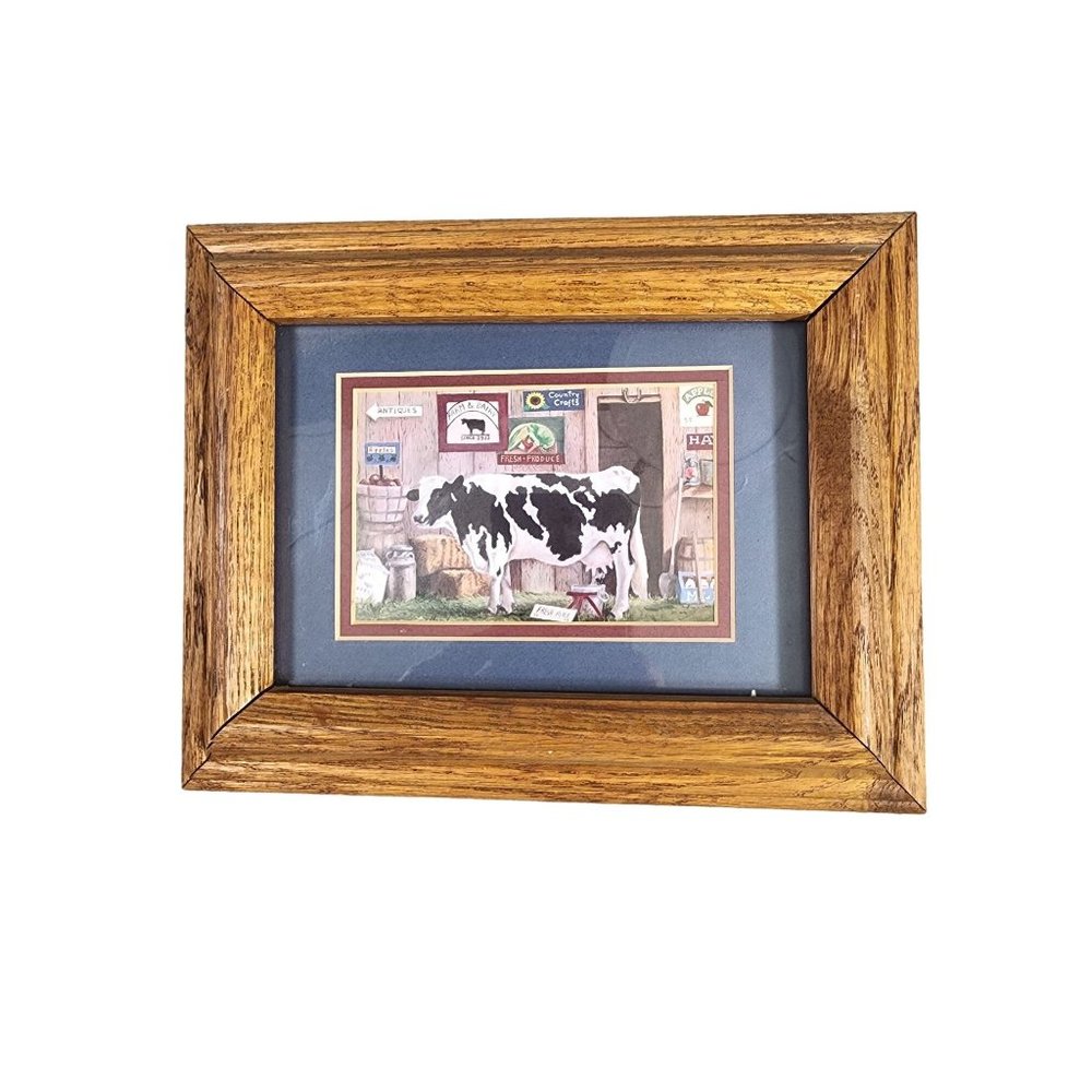 Vintage Wood Framed Cow Art Farm & Dairy # 1148 1994 Gamboa Publishing 8" X 10"